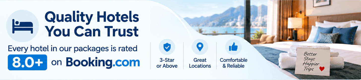 Quality hotels you can trust — rated 8.0+ on Booking.com